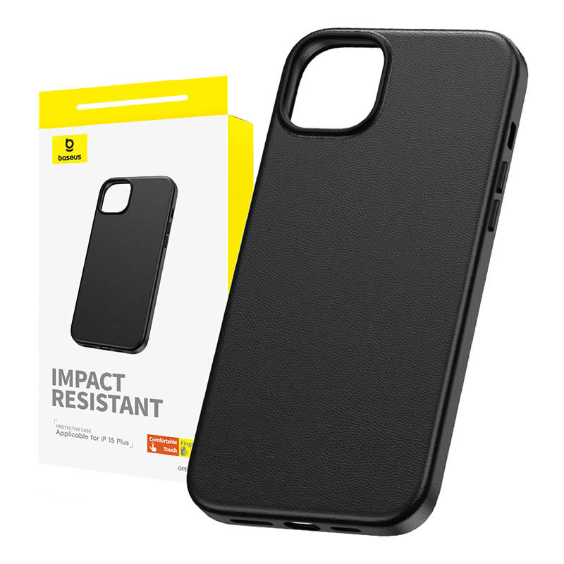34128_1 Phone Case for iPhone 15 Plus Baseus Fauxther Series (Black) - Slika 1