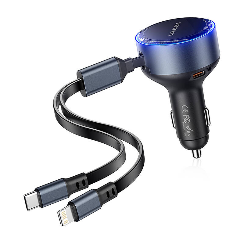 47727_1 Vention FFOB0 USB-C car charger + USB-C/Lightning 30W cable - Slika 1