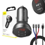 Ładowarka samochodowa Baseus z wyświetlaczem 24W + kabel USB 3w1 Baseus Three Primary Colors 1,2m - Slika 4