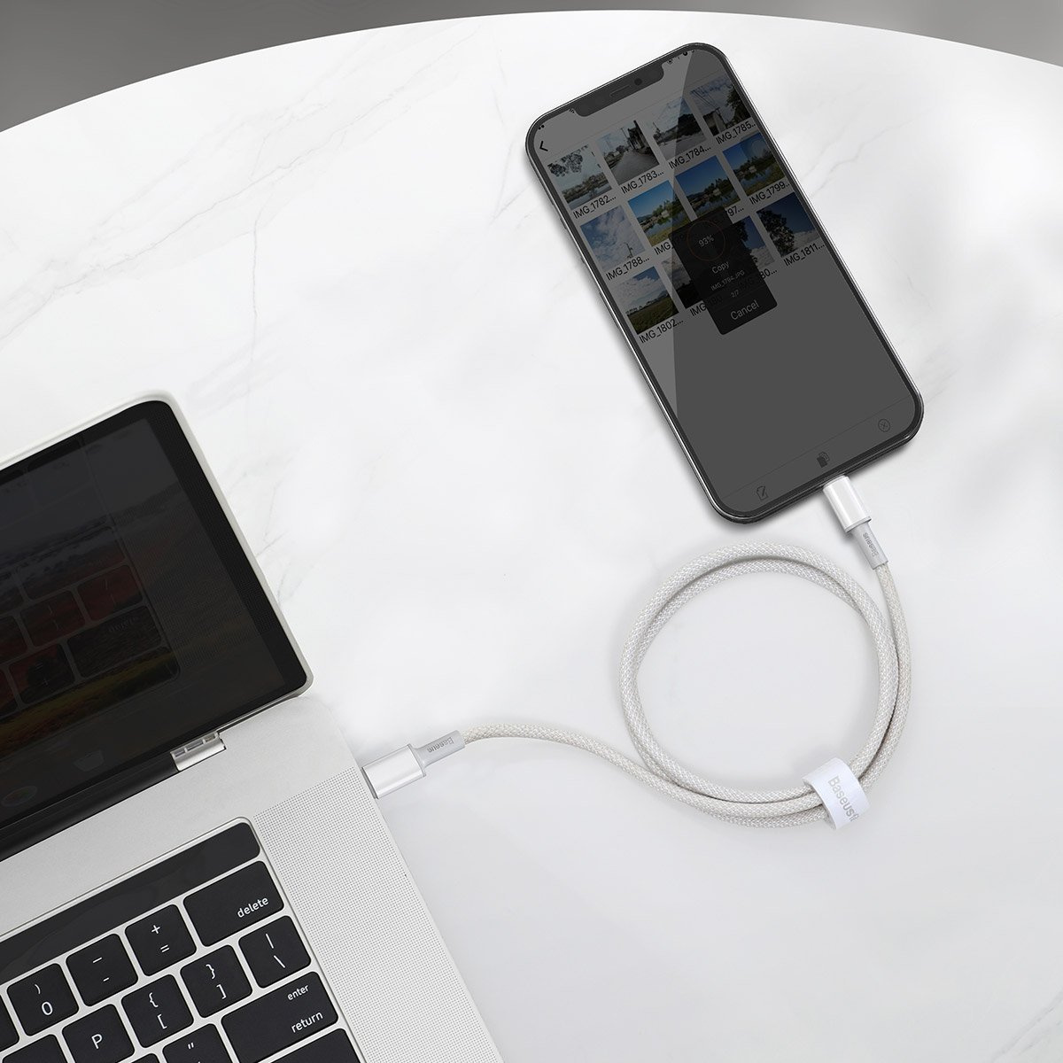 20198_2 USB-C to Lightning Baseus High Density Braided Cable, 20W, PD, 2m (white) - Slika 3