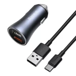 Ładowarka samochodowa Baseus Golden Contactor Pro, 2x USB, 40W (szara) + kabel USB do USB-C 1m (czarny) - Slika 4