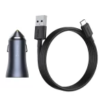 Ładowarka samochodowa Baseus Golden Contactor Pro, 2x USB, 40W (szara) + kabel USB do USB-C 1m (czarny) - Slika 8