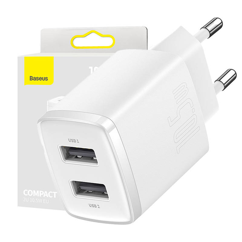 24322_1 Baseus Compact Quick Charger, 2x USB, 10.5W (white) - Slika 1