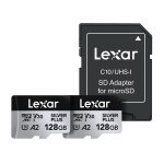 Set of 2 Lexar High-Performance Silver Plus microSDXC 2x128GB memory cards + adapter